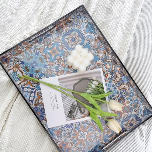 Plastic Serving Tray with Handles for Coffee Table