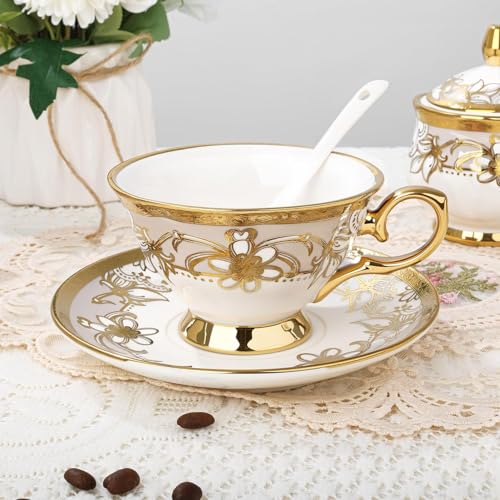 21 Pieces Royal Floral Porcelain Tea Set with Sugar Bowl Creamer