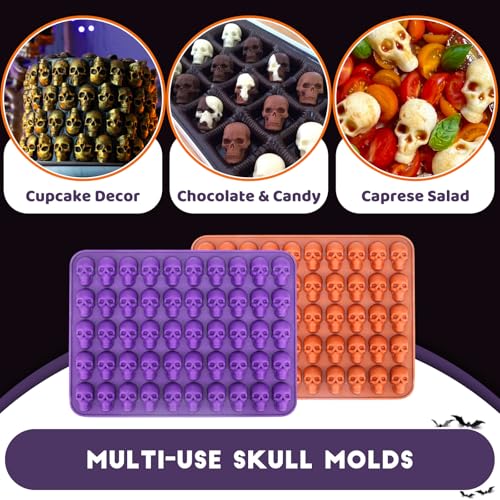 Mini Skull Molds Silicone Halloween for Candy Gummy Chocolate (4 Count)