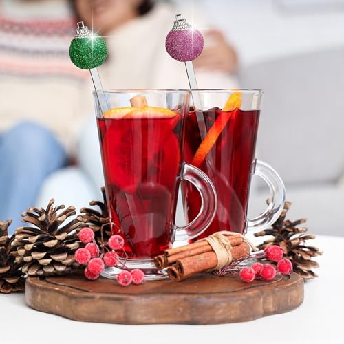 36 Pcs Christmas Glitter Ball Drink Stirrers
