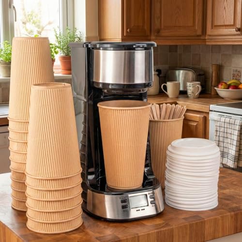 Coffee Cups 500 Pack of 16 oz Ripple Wall Insulated Coffee Cups Non (500 Count)