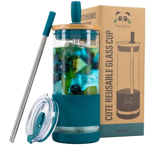Glass Cups With Lids and Straws