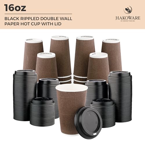 16 oz Disposable Paper Coffee Cups with Lids Insulated Double (340 Count)