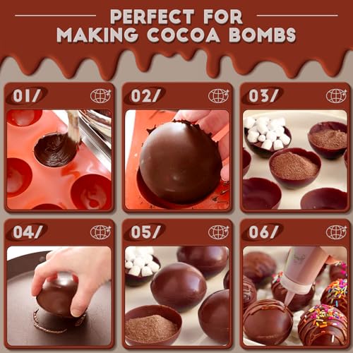 Hemisphere Silicone Molds 3 Inch for Hot Cocoa Chocolate Bombs Valentines Semi Ball Making Kit Cake Decor Mould
