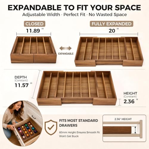Expandable Acacia Wood Coffee Pod Drawer Organizer