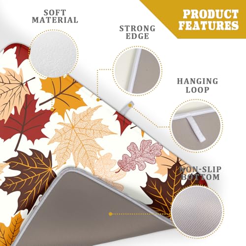 Maple Leaf Dish Drying Mat Large 18x24 inches Fall Autumn Colorful Leaves Dish Drainer Mats Thanksgiving Decorative Fast Drying Reversible Absorbent Dish Drying Pad for Kitchen Countertop