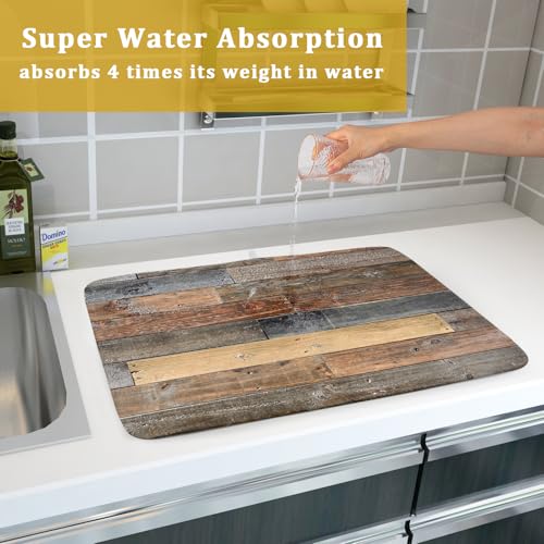 Wood Grain Dish Drying Mat for Kitchen Countertop