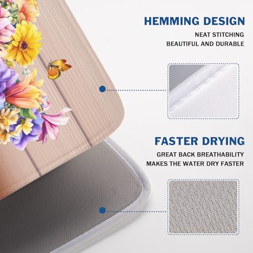 Spring Colorful Flowers Dish Drying Mat for Kitchen Counter