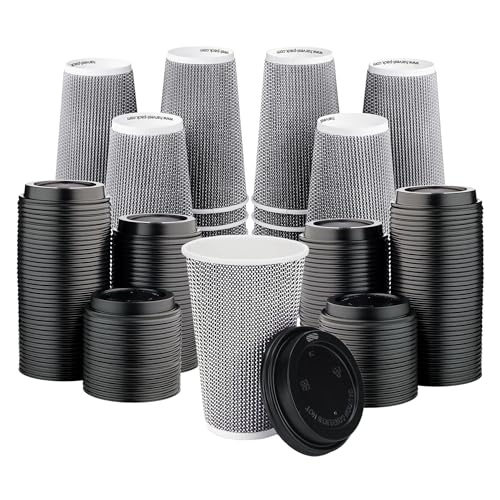 16 oz Disposable Paper Coffee Cups with Lids Insulated Double (340 Count)