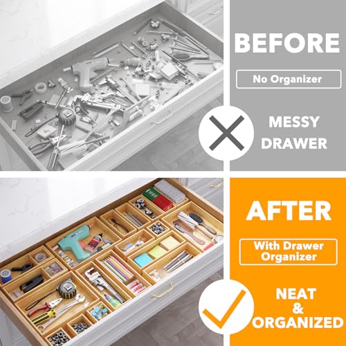 21 Piece Bamboo Drawer Organizer Storage Boxes Set
