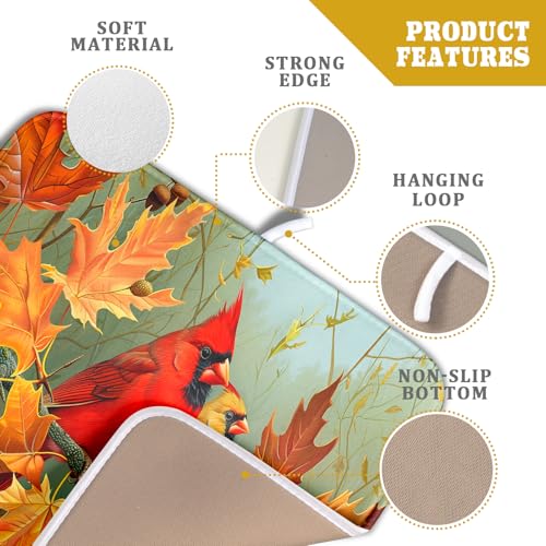 Fall Birds Dish Drying Mat 16x18 Inch Autumn Maple Leaf Tree Dish Drainer Mats Thanksgiving Decorative Microfiber Reversible Dish Drying Rack Pad Small for Kitchen Countertop Tabletop