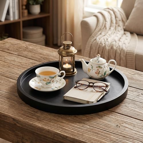 Round Ottoman Tray Large Wood Serving Tray for Table Living Room Bedroom