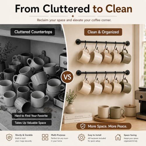 Coffee Mug Holder Wall Mounted (3 Count)