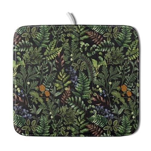 Black Sage Green Plant Dish Drying Mat for Kitchen Counter