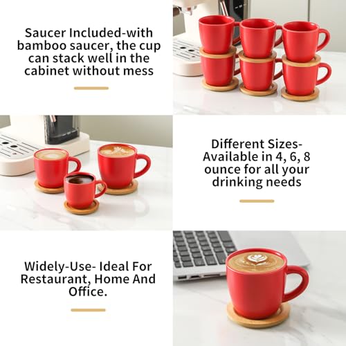 Cappuccino Cups with Bamboo Saucers Set of 6 (6 Count)