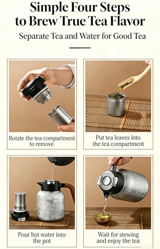 51oz (1500ml) Titanium Teapot with Infuser & Lid,Accurate temperature measurement, Ice-Flake Pattern Large capacity coffee kettle, Wooden Handle water bottle,Gift Box Set(blue)