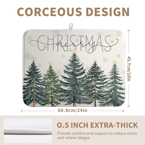 Merry Christma Trees Dish Drying Mat Winter Forest Large Kitchen Mats Dish Drying Pad Xmas Snow Absorbent Dish Dryer Mat for Kitchen Countertops Microfiber Drainer Pad Dish Drying Mats