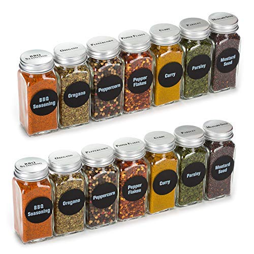 6oz BEST VALUE 14 Large Glass Spice Jars includes pre