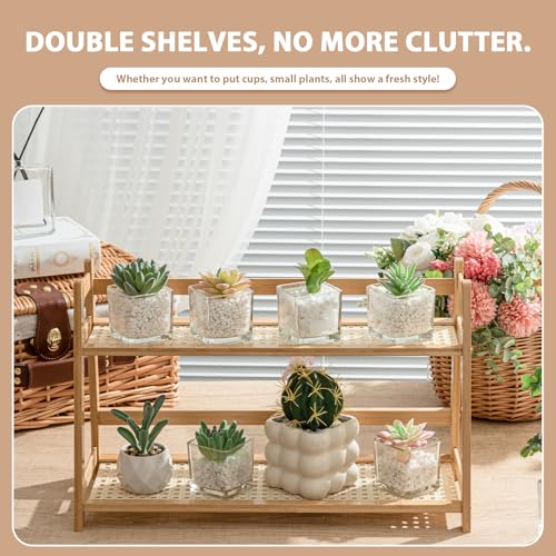 2 Pcs 17.7 Inch 2 Tier Matcha Station Shelf Bamboo Coffee Mug Stand Countertop Storage Rack (2 Count)