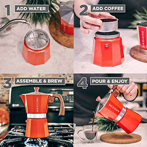 Milano Stovetop Espresso Maker Moka Pot 9 espresso Cup 15.2 oz Red