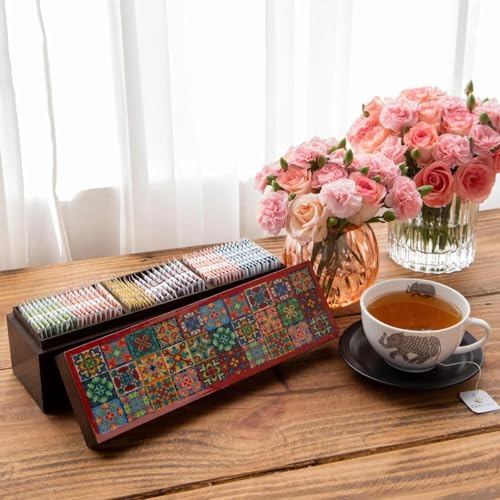 Assorted Tea Variety Pack in Tile Motif Design Wooden Box (60 Count)