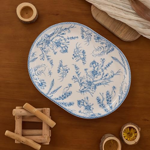 Blue Garden Toile De Jouy 16 plus 12 inch Oval Platters Set (2 Count)