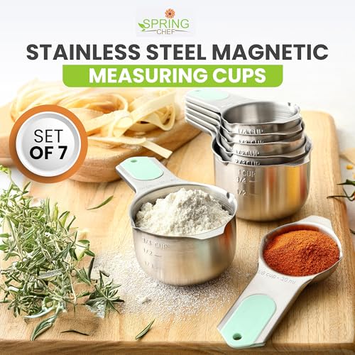 Magnetic Stainless Steel Measuring Cups Set of 7 Patented (7 Count)