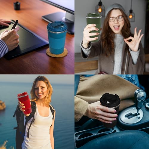 4 Pack Insulated Coffee Mug with Lid 12oz Travel Coffee Tumbler Stainless Steel Reusable Coffee Cups Thermal Coffee Mug for Hot and Iced Cold Drinks (4 Count)