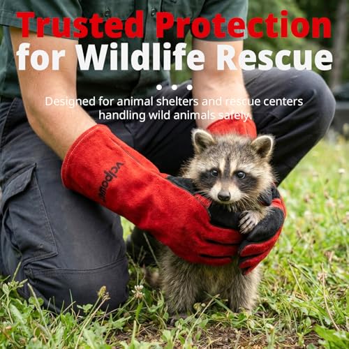 Animal Handling Gloves Size L Fit for Men & Large Hands Bite Proof Double Leather Reinforced Padding Dog