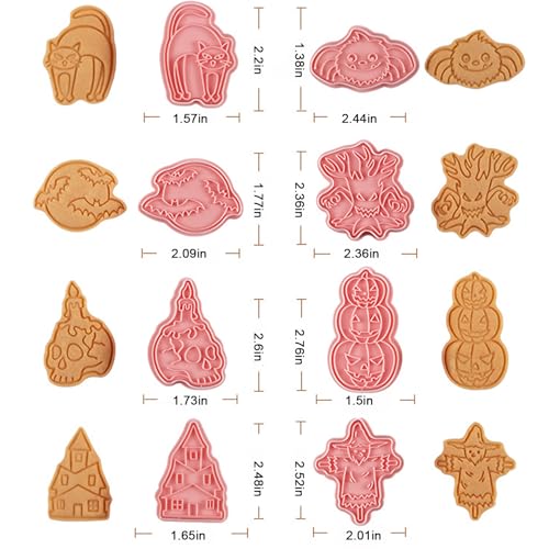 8 Pcs Halloween Cookie Cutters Set Baking Molds 3D Halloween Press type Cookie Cutter for Baking (8 Count)