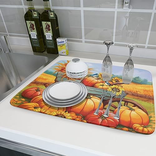 Thanksgiving Autumn Harvest Pumpkin Dish Drying Mat for Kitchen Counter