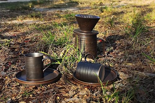 Handmade Stoneware Pour Over Drip Coffee Maker & Cups Set
