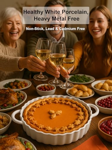 10×2in Deep Ceramic Pie Pan with Handles for Pie Quiche Tart Baking. Easy to grip