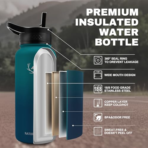 32 oz Insulated Water Bottle with Carrier Bag & 3 Lids
