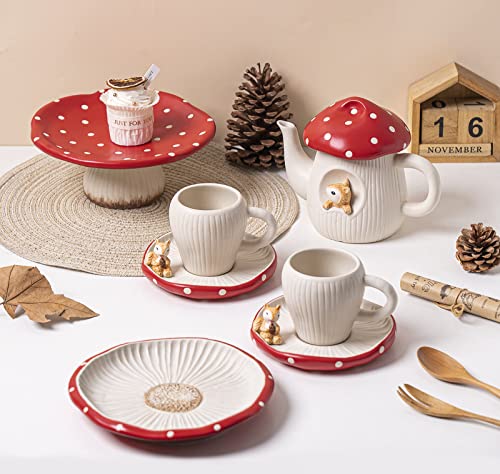 Cute Mushroom Mug with Saucer