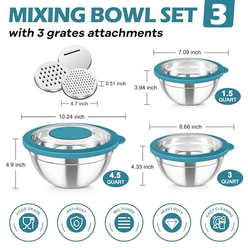 Mixing Bowls 3PCS Stainless Steel Serving Salad Bowls (3 Count)
