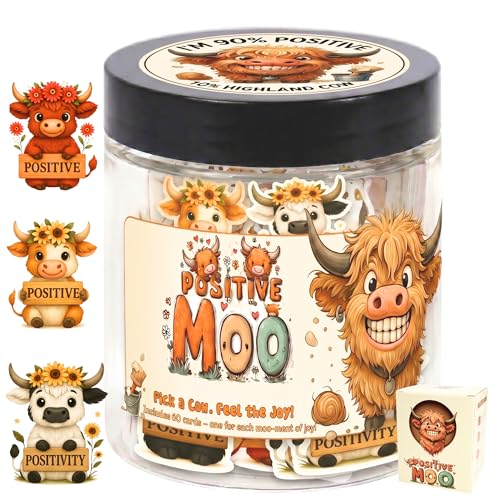 Positive Highland Cow Jar with 60 Affirmation Cards