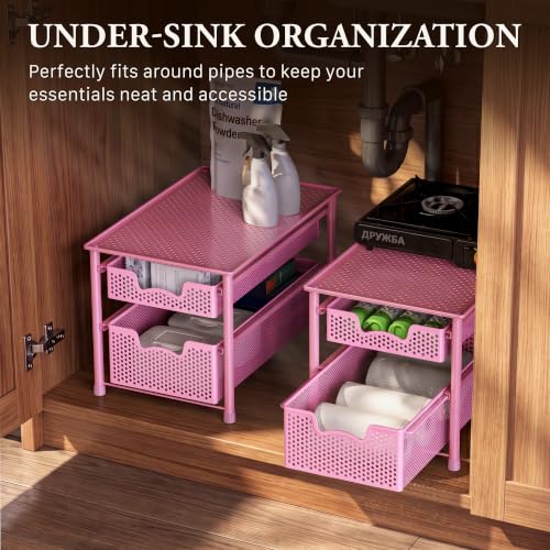Stackable 2 Tier Sliding Basket Organizer Drawer