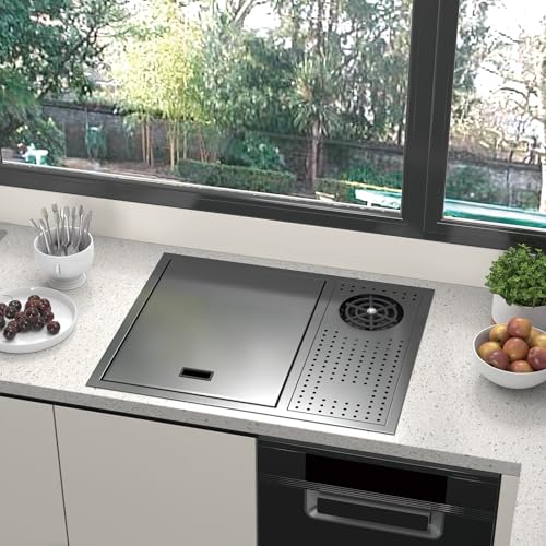 Topmount Bar Sink 21.6 x 17.7 Inch Stainless Steel Single Bowl Workstation Kitchen Sink with Press Cup Washer and Swivel Folding Faucet