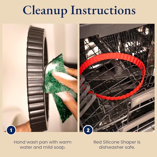 Classic Tart Pan 9 Inch Removable Bottom with Patented Silicone Crust Shaper