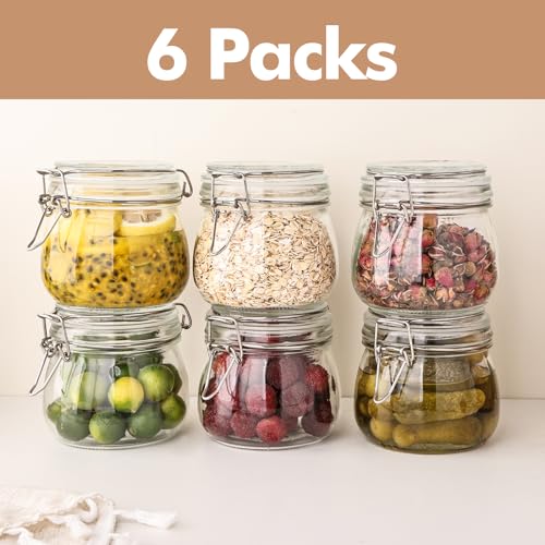 16oz 6 Pack Round Glass Jars with Airtight Lid (6 Count)