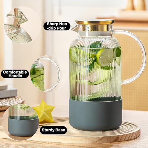 2 PACK Glass Pitcher with Silicone Base (2 Count)