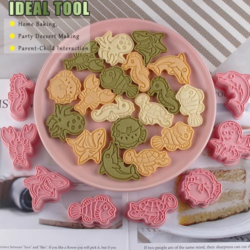 8 Pcs Ocean Cookie Cutters Set Baking Molds 3D Ocean Press type Cookie Cutter for Baking