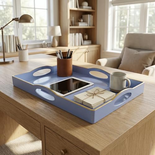 Blue Serving Tray with 4 Handles