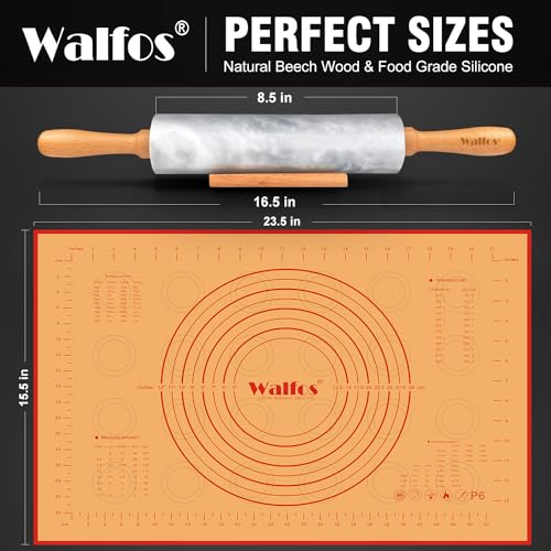 Marble Rolling Pin Set With Non Stick Silicone Pastry Mat