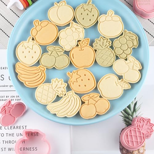 8Pcs Fruit Cookie Cutters Set 3D Plastic Biscuits Mold for Baking (8 Count)
