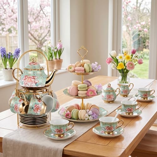 21 Pcs Porcelain Tea Set for Women Tea Party