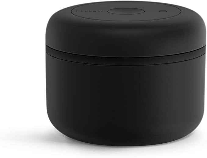 Fellow Atmos Vacuum Coffee Canister – Stainless Steel Airtight Food Storage Container for Ground Coffee, Beans, Espresso, Tea & Spices, BPA-Free Vacuum Seal Lid – 0.4 Liter (Holds 6 oz) Matte Black