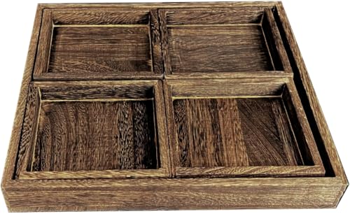 5 Piece Wooden Serving Tray Set for Ottoman
