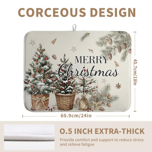 Merry Christmas Dish Drying Mats Winter Xmas Tree Dish Mat Snowflake Drying Matt Dishes Dryer Pad for Kitchen Counter Absorbent Microfiber Washable Foldable Reusable 18x24 in
